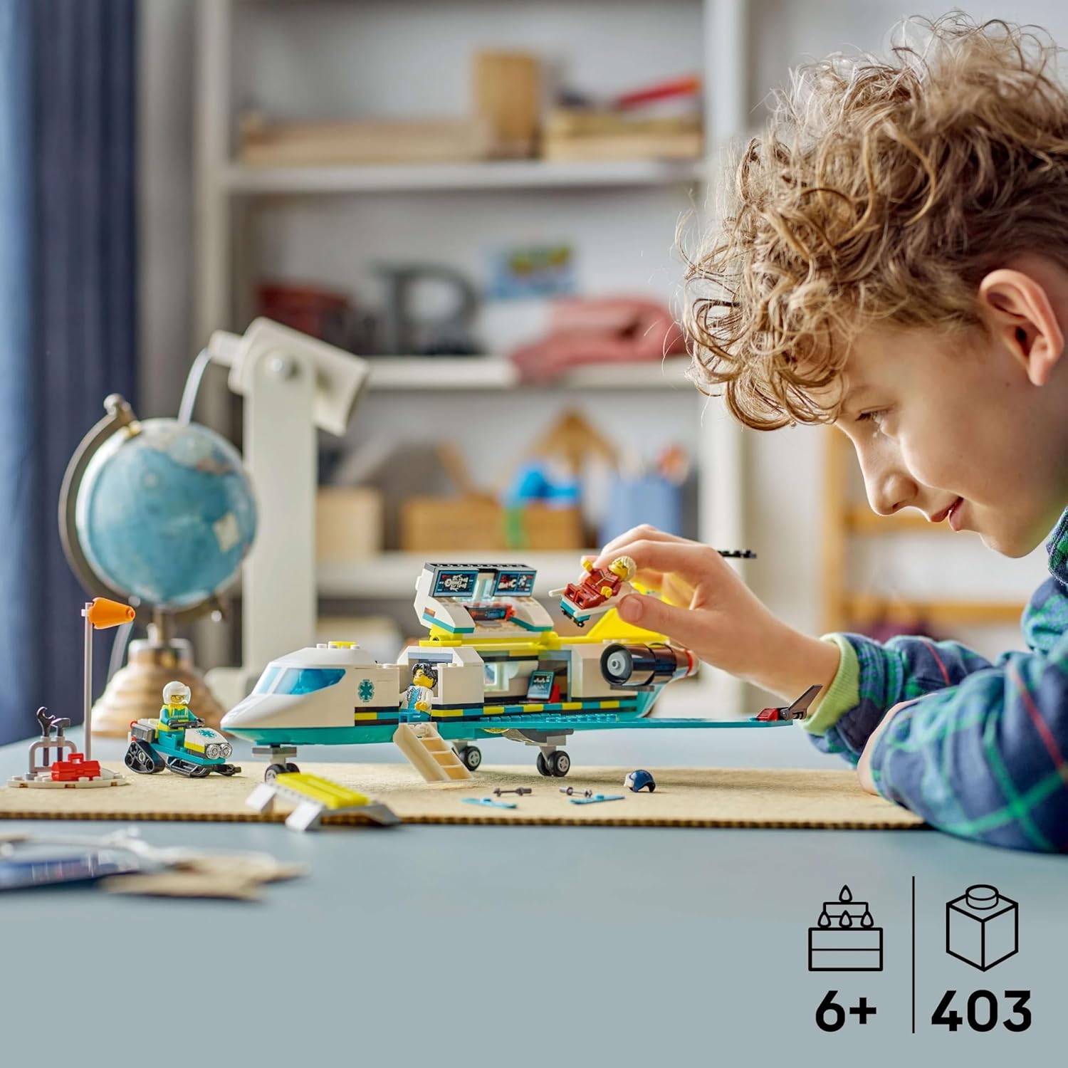 LEGO City Emergency Air Ambulance Airplane Toy - Medical Plane Model - 3 Minifigures incl. a Doctor and Pilot, plus a Snowscooter, Stretcher & Tools, Gift for 6+ Year Old Boys - 60465