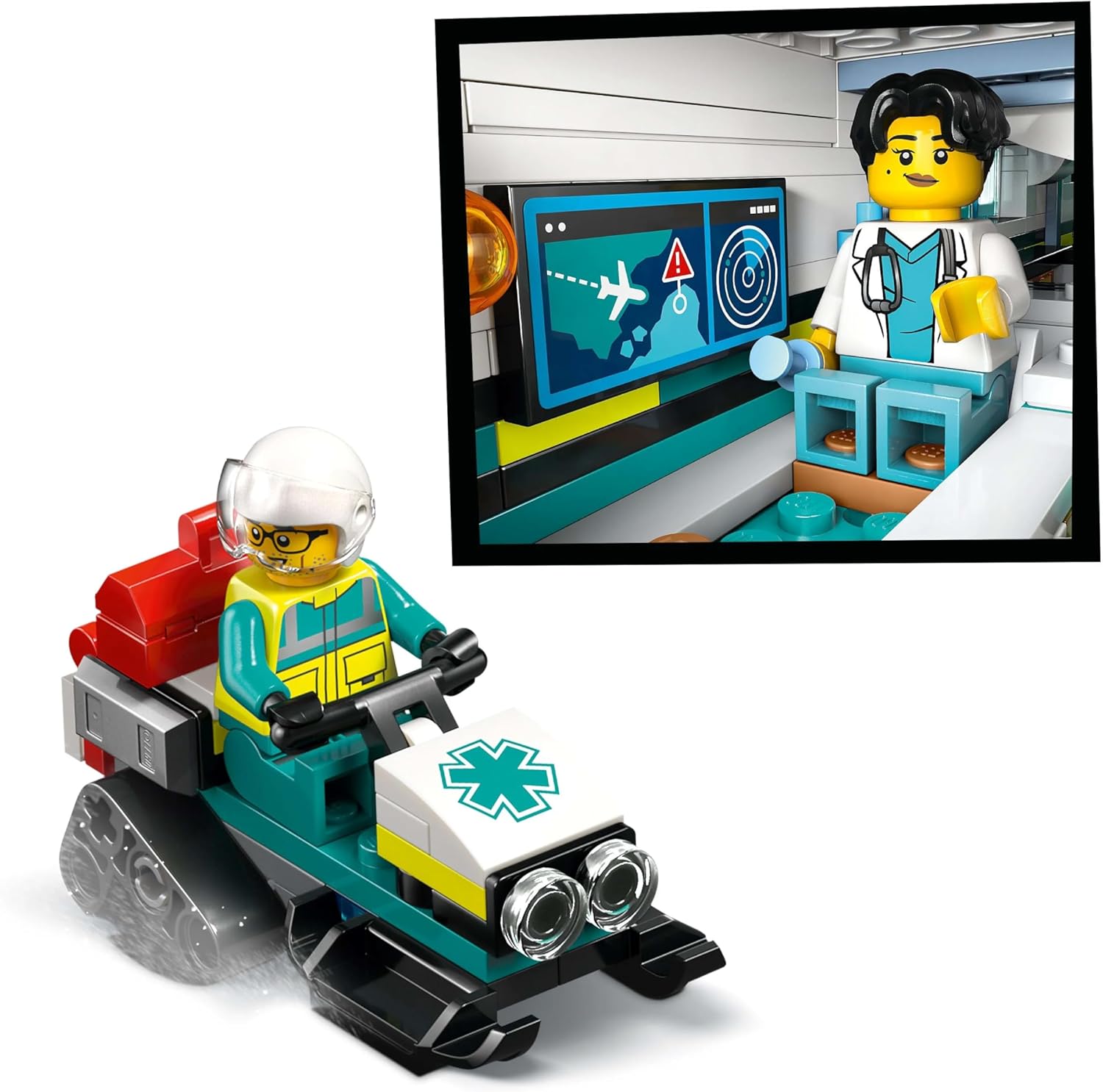 LEGO City Emergency Air Ambulance Airplane Toy - Medical Plane Model - 3 Minifigures incl. a Doctor and Pilot, plus a Snowscooter, Stretcher & Tools, Gift for 6+ Year Old Boys - 60465
