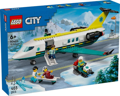 LEGO City Emergency Air Ambulance Airplane Toy - Medical Plane Model - 3 Minifigures incl. a Doctor and Pilot, plus a Snowscooter, Stretcher & Tools, Gift for 6+ Year Old Boys - 60465