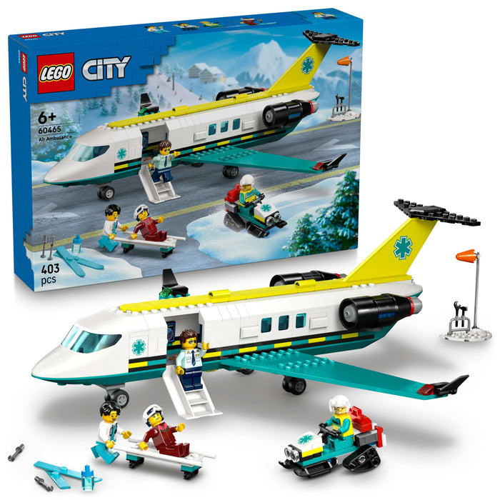 LEGO City Emergency Air Ambulance Airplane Toy - Medical Plane Model - 3 Minifigures incl. a Doctor and Pilot, plus a Snowscooter, Stretcher & Tools, Gift for 6+ Year Old Boys - 60465