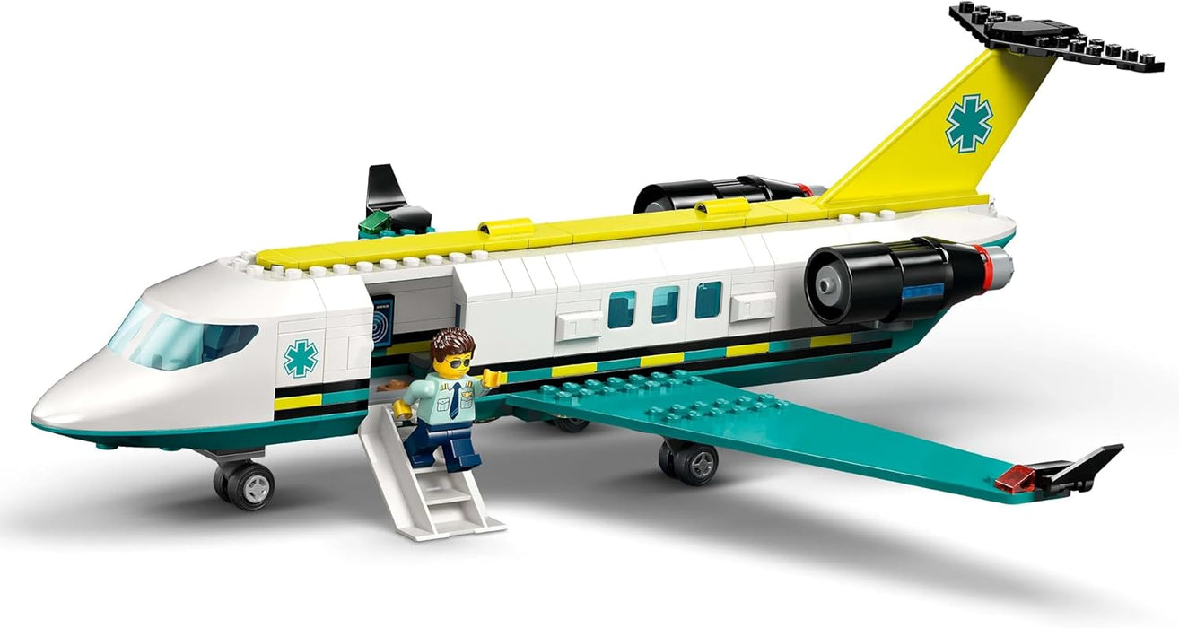 LEGO City Emergency Air Ambulance Airplane Toy - Medical Plane Model - 3 Minifigures incl. a Doctor and Pilot, plus a Snowscooter, Stretcher & Tools, Gift for 6+ Year Old Boys - 60465