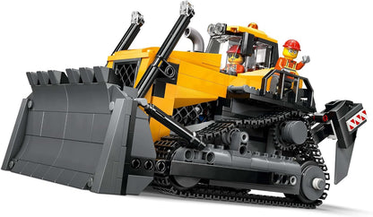 LEGO City Yellow Bulldozer Toy - Large Construction Vehicle Building Set - incl. 3 Minifigures plus Loose Bricks & Road Signs - Birthday Gift for 8+ Year Old Boys - 60466