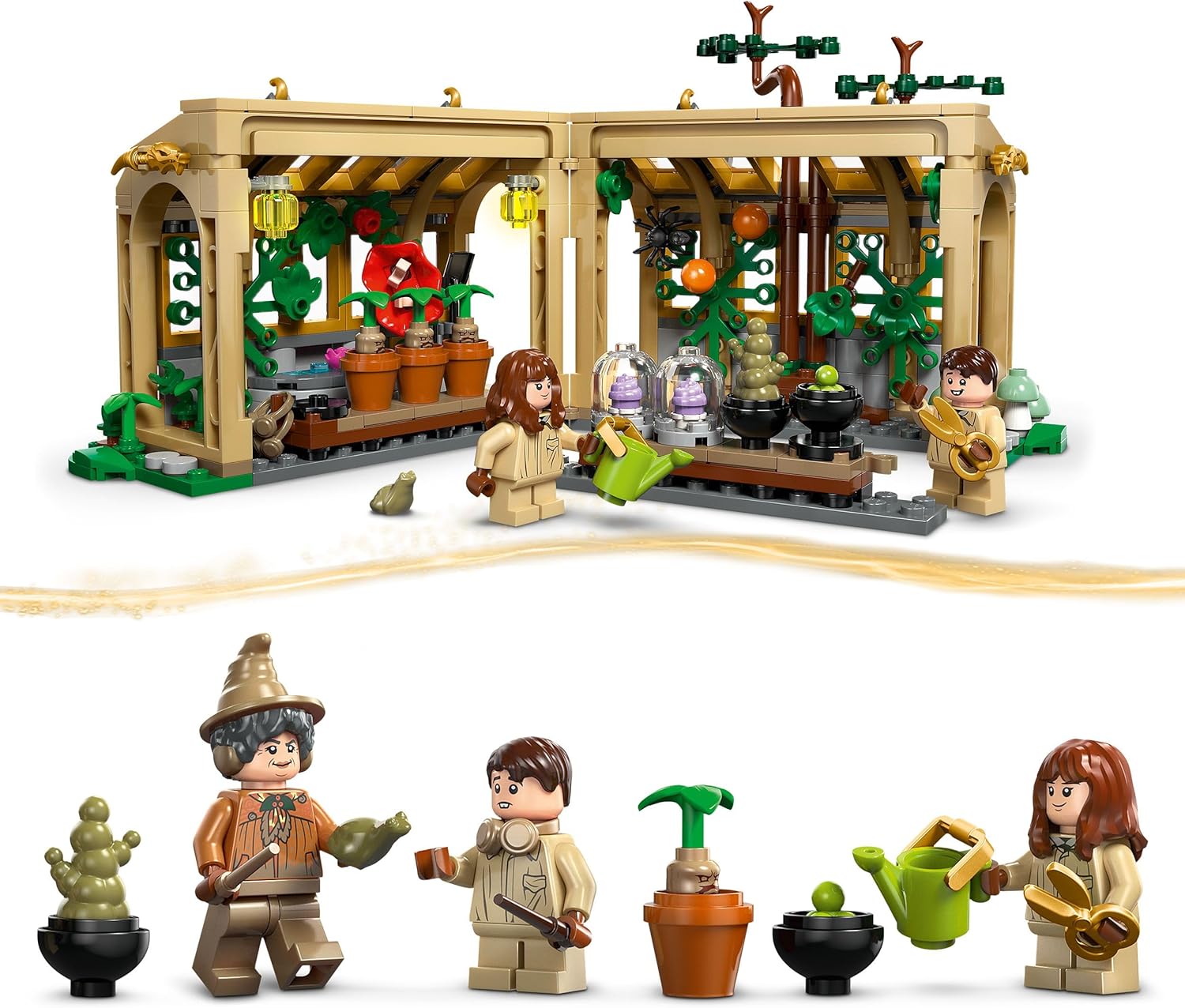 LEGO Harry Potter Hogwarts Castle: Herbology Class Set with Neville Longbottom, Hermione Granger & Prof. Sprout Minifigures - incl. 3 Mandrake Toy Plants - Gift for 8+ Year Old Girls & Boys - 76445