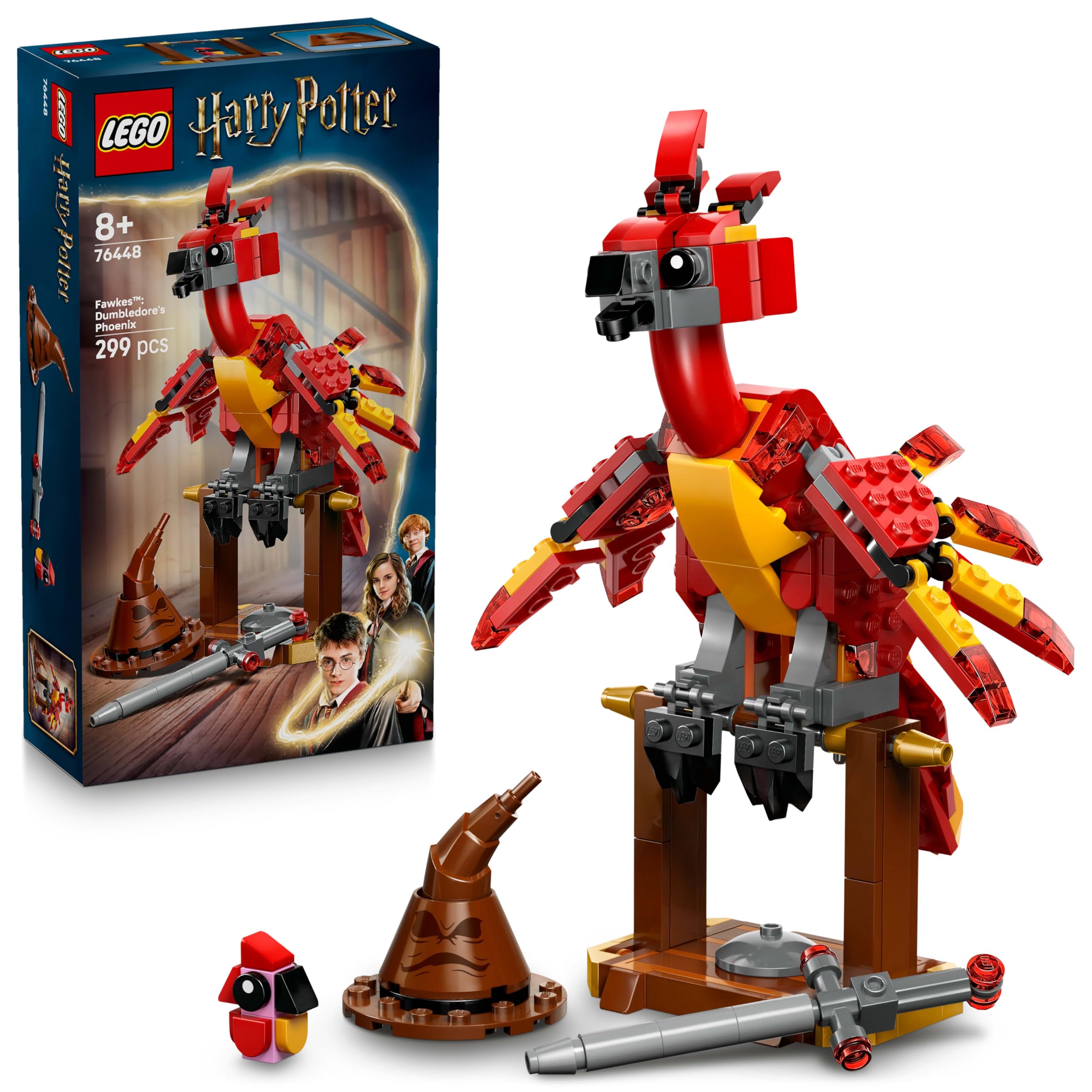 LEGO Harry Potter Fawkes: Dumbledore’s Phoenix Toy – Play & Display Bird Figure – Incl. Sorting Hat & Sword of Gryffindor – Birthday Gift for 8+ Year Old Girls & Boys - 76448