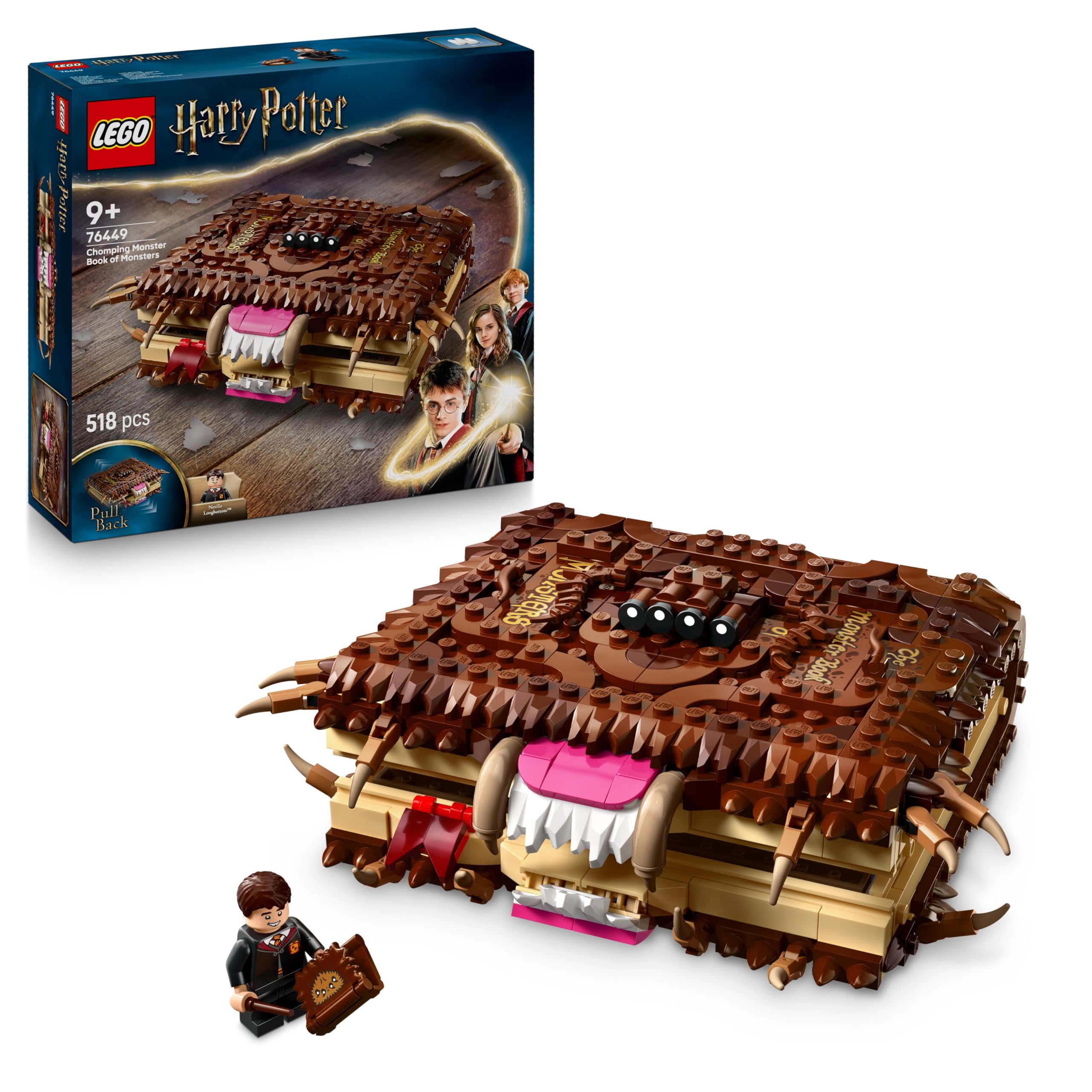 LEGO Harry Potter Chomping Monster Book Of Monsters – Interactive Toy with Pull-Back Motor & Chomping Mouth – incl. Neville Longbottom Minifigure - Gift for 9+ Year Old Boys, Girls & Fans - 76449