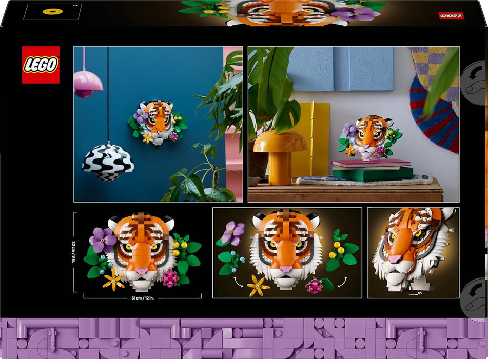 LEGO Art The Fauna Collection - Tiger - Buildable 3D Animal Painting with Decorative Flowers from Botanicals - DIY Home or Office Decor Set for Adults - Creative Gift Idea - 31217