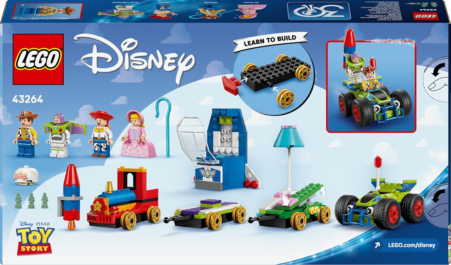 LEGO ǀ Disney and Pixar’s Toy Story Celebration Train & RC Car Toy - incl. Woody, Buzz Lightyear, Jessie & Bo Peep Minifigures - Creative Gift for 4+ Year Old Boys & Girls - 43264
