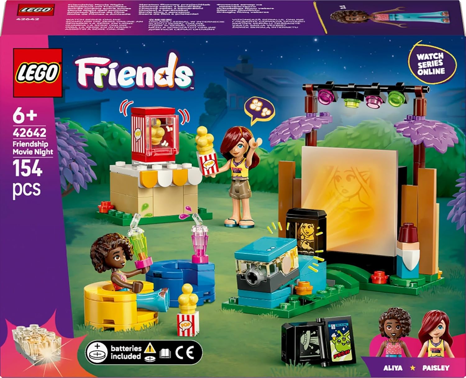LEGO Friends Friendship Movie Night Toy for 6+ Year Old Girls - incl. 2 Mini Dolls, a Screen and a Light Brick Projector - Creative Building Set - 42642