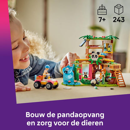 LEGO Friends Il Santuario dei Panda Giocattolo per la Cura degli Animali con Casa sull'Albero, Veicolo ATV, 2 Mini Bamboline e 3 Panda - Giochi Creativi per Bambine da 7 Anni in su - 42648