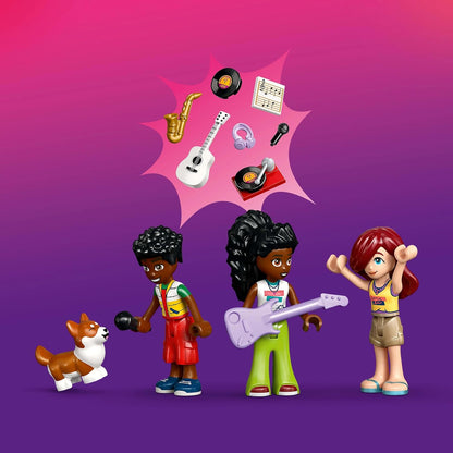 LEGO Friends Negozio di Musica e Appartamento Giocattolo con 3 Mini Bamboline, Animale Domestico Corgi e Strumenti Musicali come Pianoforte, Batteria e Chitarre - Regalo per Bambine da 7 Anni - 42653