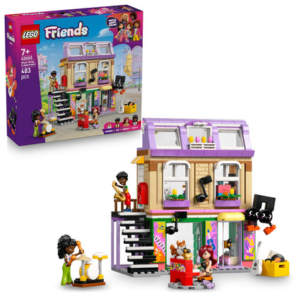 LEGO Friends Negozio di Musica e Appartamento Giocattolo con 3 Mini Bamboline, Animale Domestico Corgi e Strumenti Musicali come Pianoforte, Batteria e Chitarre - Regalo per Bambine da 7 Anni - 42653