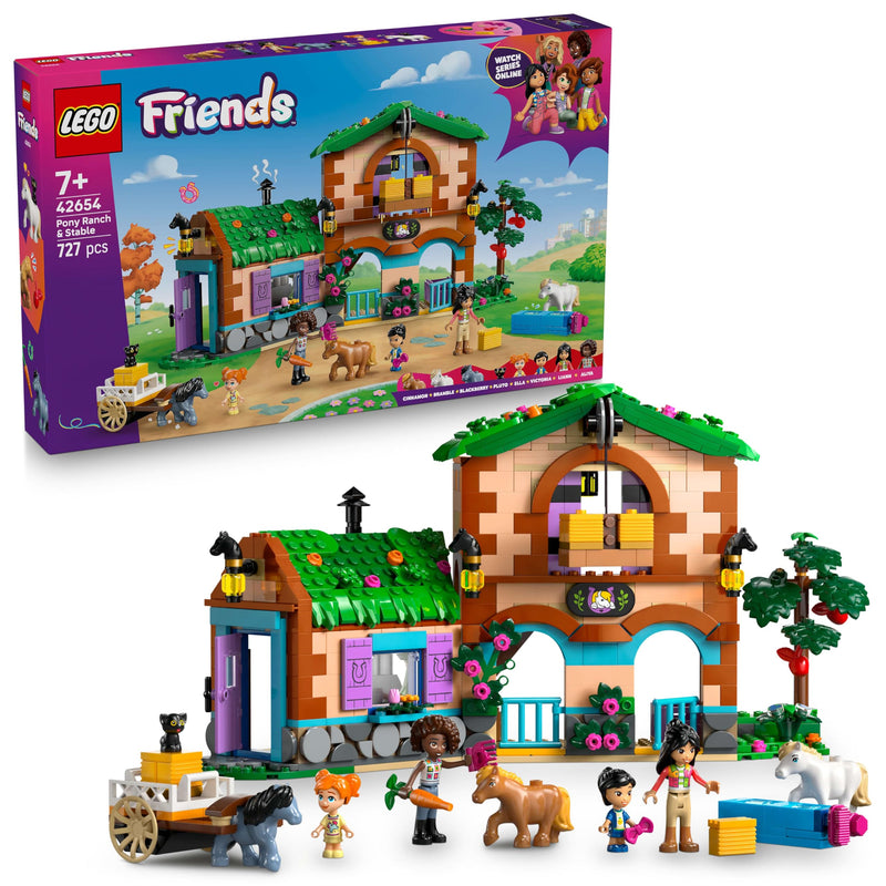 LEGO Friends Pony Ranch & Stable Toy - incl. 3 Horse Animal Figures, 4 Mini Dolls and a Cat, plus fun Accessories - Creative Gift for 7+ Year Old Girls - 42654
