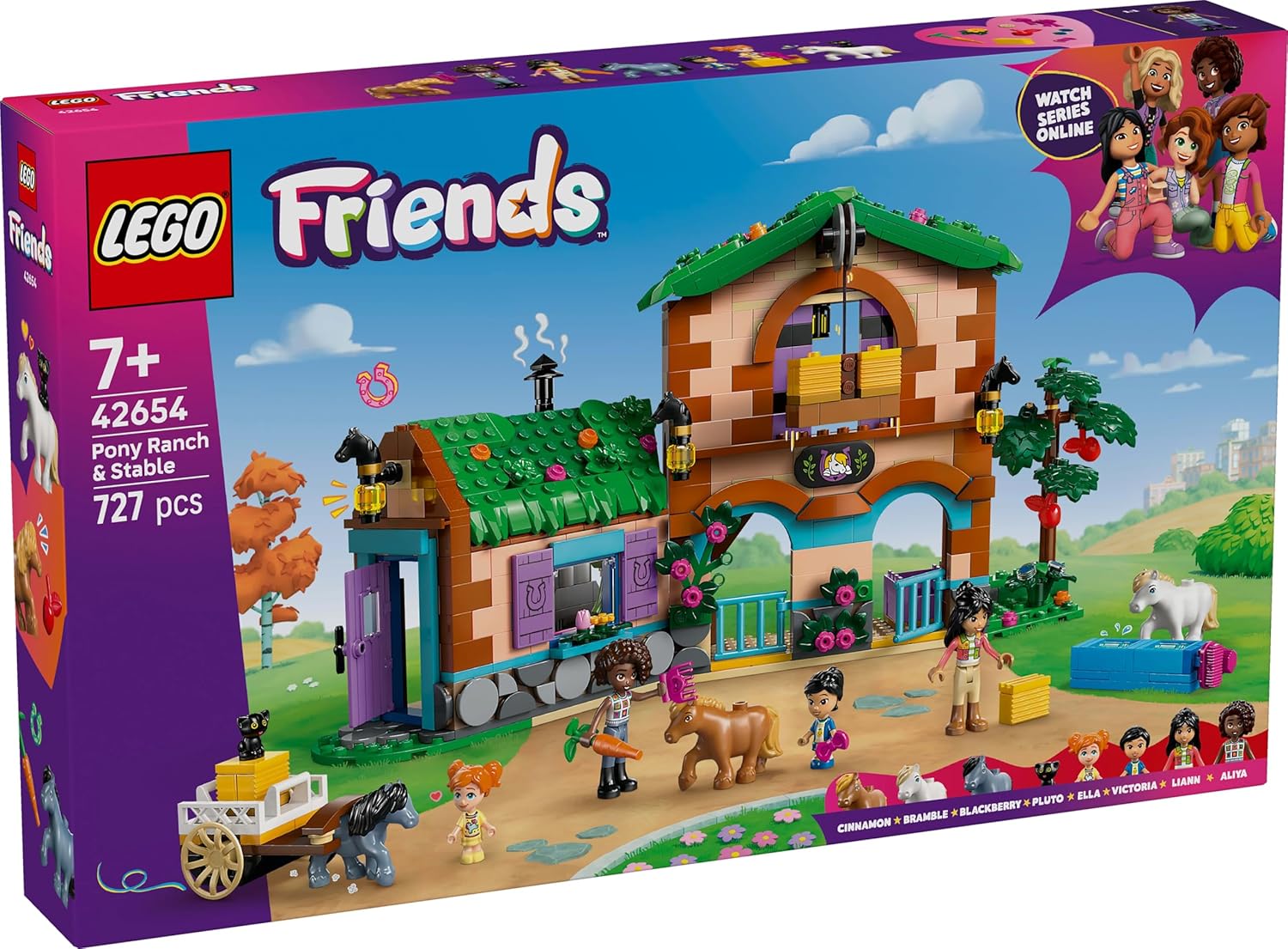 LEGO Friends Pony Ranch & Stable Toy - incl. 3 Horse Animal Figures, 4 Mini Dolls and a Cat, plus fun Accessories - Creative Gift for 7+ Year Old Girls - 42654