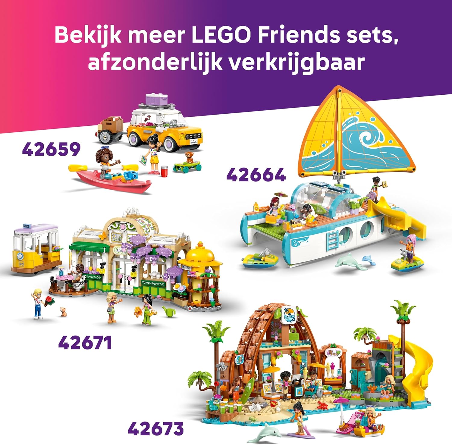 LEGO Friends Unicorn & Flamingo Pool Party Toy with Animal 'Floaties', 2 Mini Dolls, Churro the Cat & Accessories incl. a DJ Booth & Sunbeds - Creative Gift for 5+ Year Old girls - 42658
