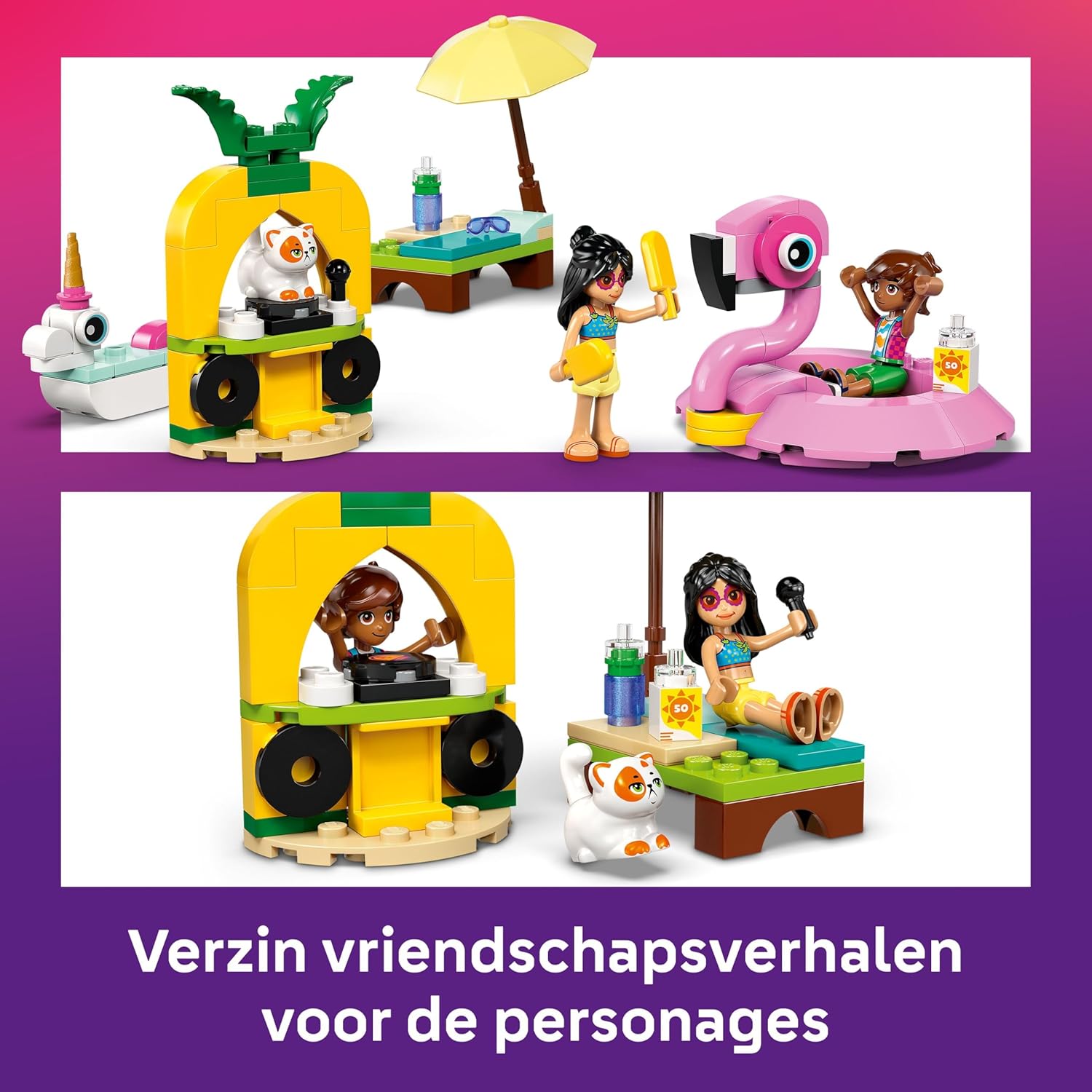 LEGO Friends Unicorn & Flamingo Pool Party Toy with Animal 'Floaties', 2 Mini Dolls, Churro the Cat & Accessories incl. a DJ Booth & Sunbeds - Creative Gift for 5+ Year Old girls - 42658