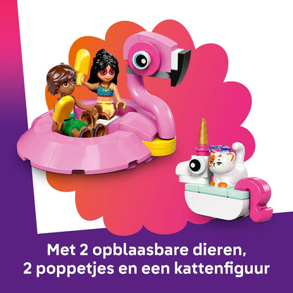 LEGO Friends Unicorn & Flamingo Pool Party Toy with Animal 'Floaties', 2 Mini Dolls, Churro the Cat & Accessories incl. a DJ Booth & Sunbeds - Creative Gift for 5+ Year Old girls - 42658