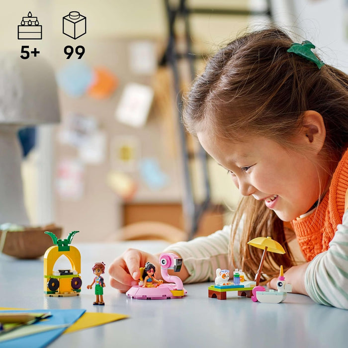 LEGO Friends Unicorn & Flamingo Pool Party Toy with Animal 'Floaties', 2 Mini Dolls, Churro the Cat & Accessories incl. a DJ Booth & Sunbeds - Creative Gift for 5+ Year Old girls - 42658