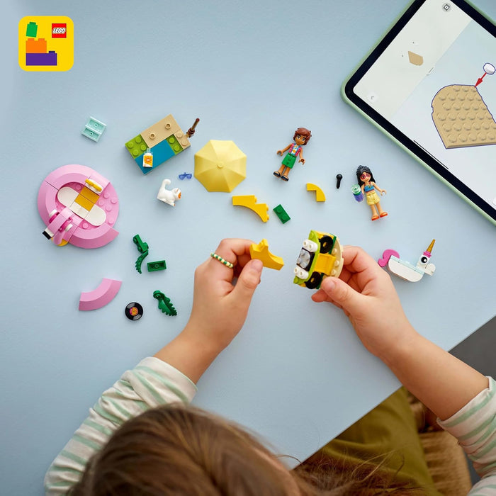 LEGO Friends Unicorn & Flamingo Pool Party Toy with Animal 'Floaties', 2 Mini Dolls, Churro the Cat & Accessories incl. a DJ Booth & Sunbeds - Creative Gift for 5+ Year Old girls - 42658