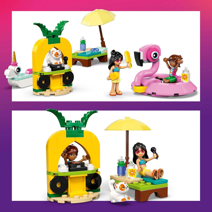 LEGO Friends Unicorn & Flamingo Pool Party Toy with Animal 'Floaties', 2 Mini Dolls, Churro the Cat & Accessories incl. a DJ Booth & Sunbeds - Creative Gift for 5+ Year Old girls - 42658
