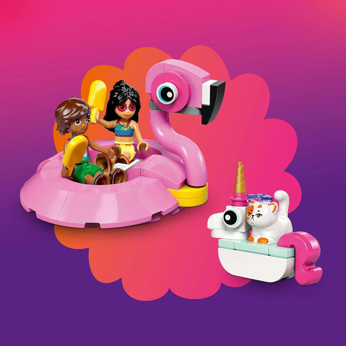 LEGO Friends Unicorn & Flamingo Pool Party Toy with Animal 'Floaties', 2 Mini Dolls, Churro the Cat & Accessories incl. a DJ Booth & Sunbeds - Creative Gift for 5+ Year Old girls - 42658