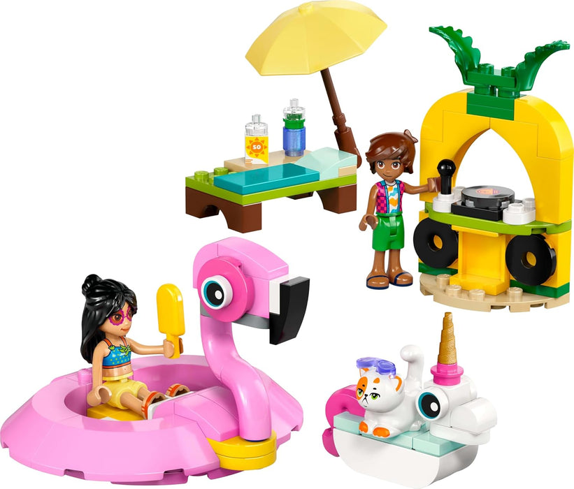 LEGO Friends Unicorn & Flamingo Pool Party Toy with Animal 'Floaties', 2 Mini Dolls, Churro the Cat & Accessories incl. a DJ Booth & Sunbeds - Creative Gift for 5+ Year Old girls - 42658