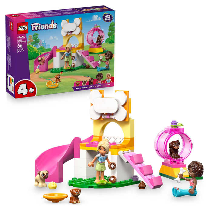 LEGO Friends Puppy Playground Toy - incl. a Park with a Slide, 2 Mini Dolls & 3 Pet Dog Animal Figures, plus Accessories - Creative Gift for 4+ Year Old Girls - 42665