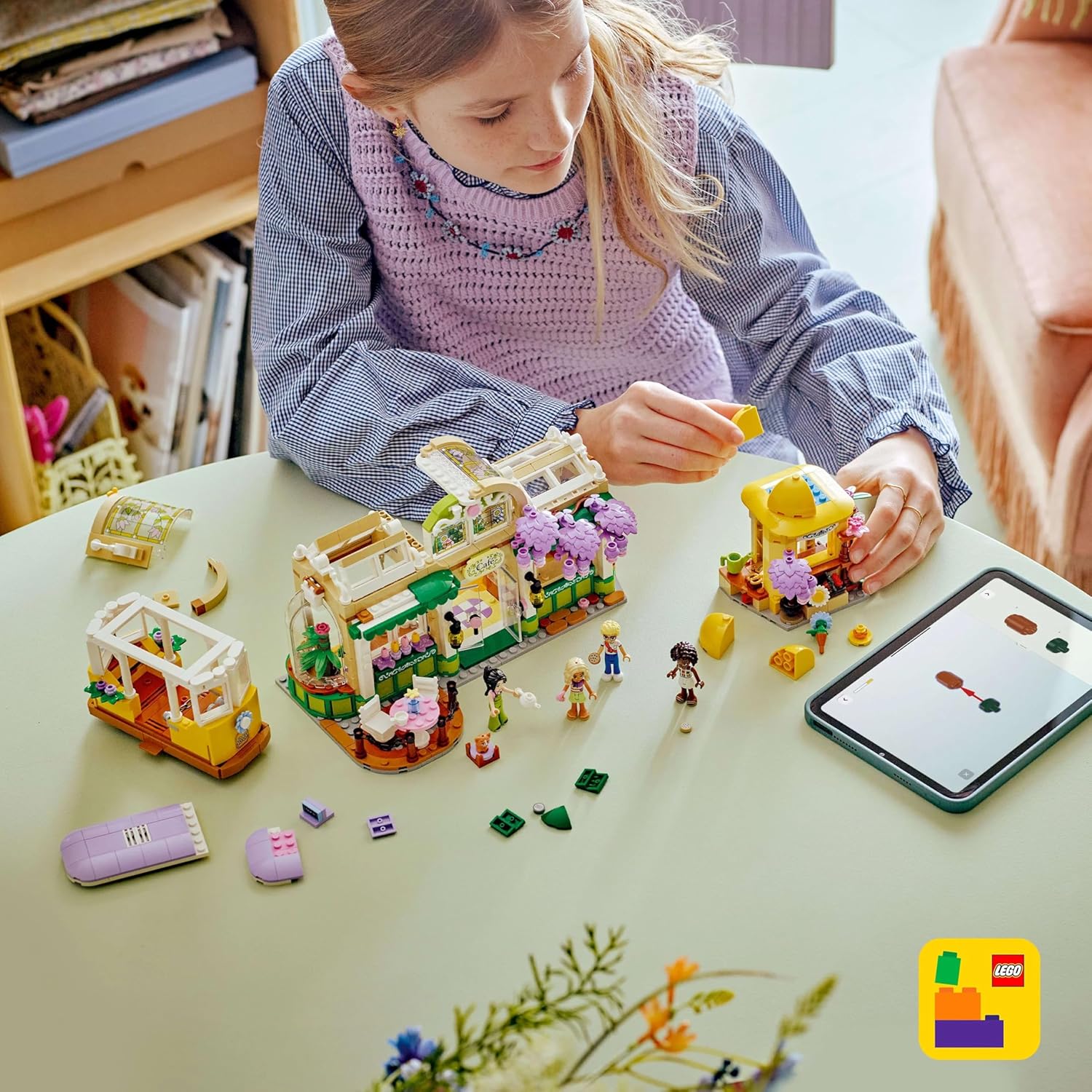LEGO Friends Plant Café & Flower Shop Toy with 4 Mini Dolls, a Pet Cat Figure, Tram and Kitchen Accessories incl. Pastries, Cups & a Teapot - Birthday Gift for 9+ Year Old Girls - 42671