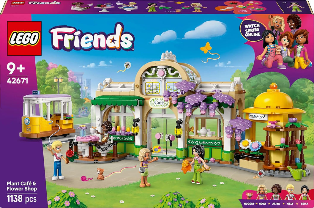 LEGO Friends Plant Café & Flower Shop Toy with 4 Mini Dolls, a Pet Cat Figure, Tram and Kitchen Accessories incl. Pastries, Cups & a Teapot - Birthday Gift for 9+ Year Old Girls - 42671