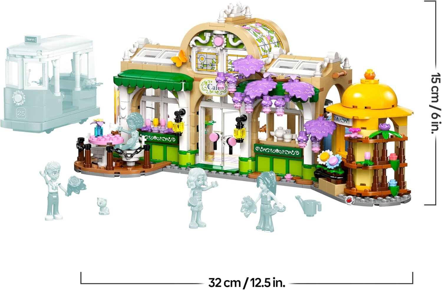 LEGO Friends Plant Café & Flower Shop Toy with 4 Mini Dolls, a Pet Cat Figure, Tram and Kitchen Accessories incl. Pastries, Cups & a Teapot - Birthday Gift for 9+ Year Old Girls - 42671