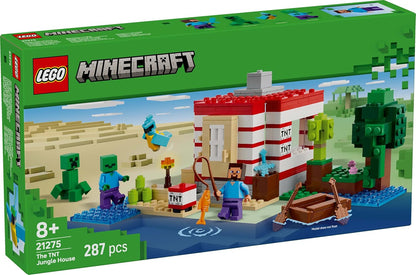 LEGO Minecraft The TNT Jungle House Toy - Interactive Set with a boat model, Steve, Creeper and Zombie Figures plus a TNT Function - Gamer Gift for 8+ Year Old Girls & Boys - 21275