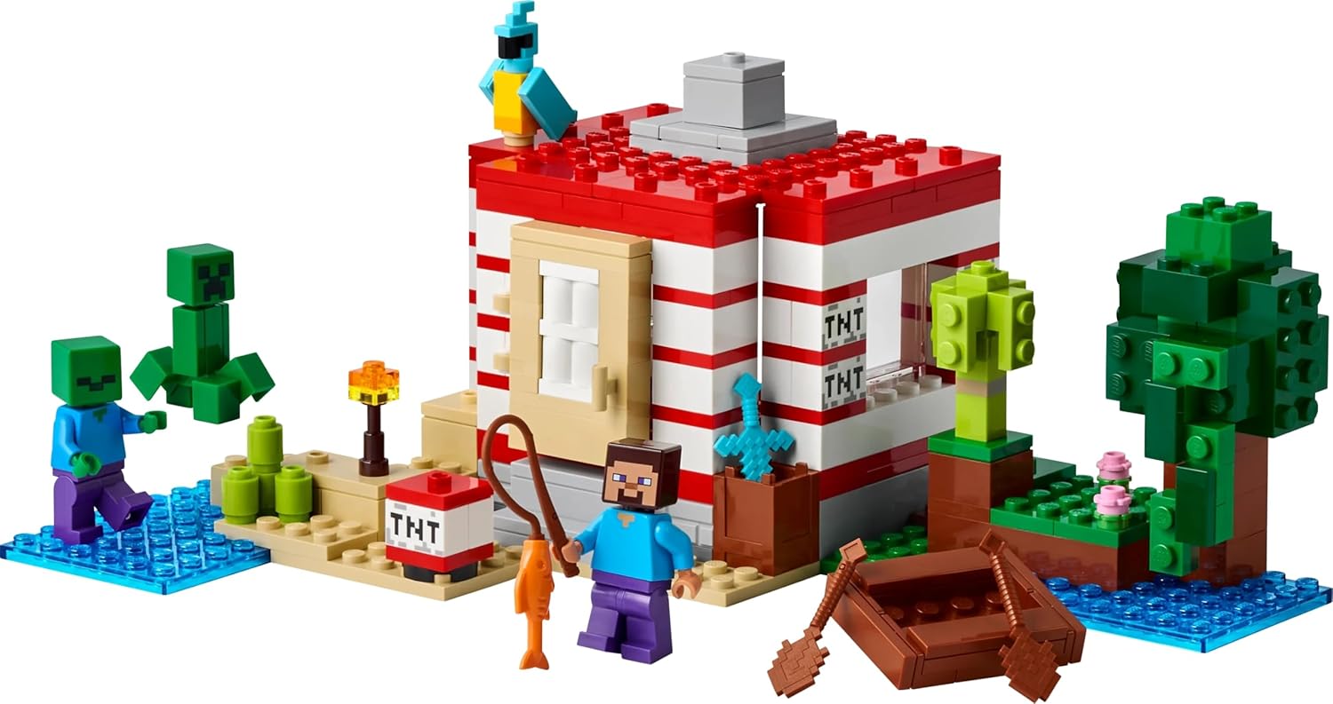 LEGO Minecraft The TNT Jungle House Toy - Interactive Set with a boat model, Steve, Creeper and Zombie Figures plus a TNT Function - Gamer Gift for 8+ Year Old Girls & Boys - 21275