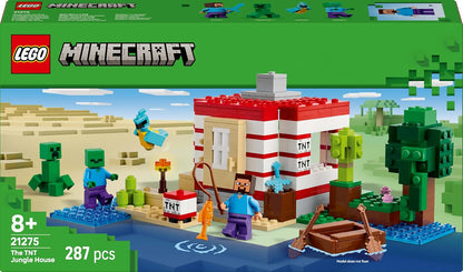 LEGO Minecraft The TNT Jungle House Toy - Interactive Set with a boat model, Steve, Creeper and Zombie Figures plus a TNT Function - Gamer Gift for 8+ Year Old Girls & Boys - 21275
