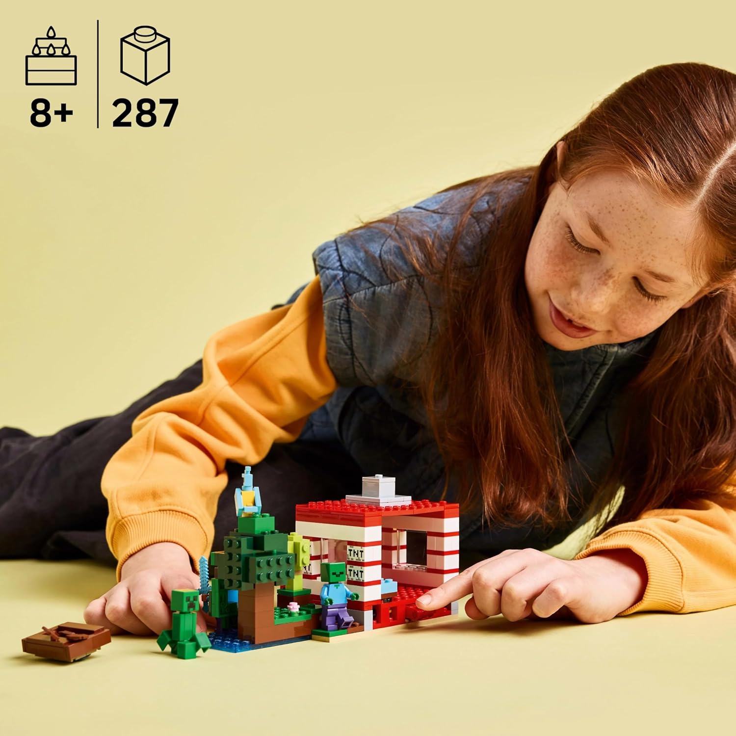 LEGO Minecraft The TNT Jungle House Toy - Interactive Set with a boat model, Steve, Creeper and Zombie Figures plus a TNT Function - Gamer Gift for 8+ Year Old Girls & Boys - 21275
