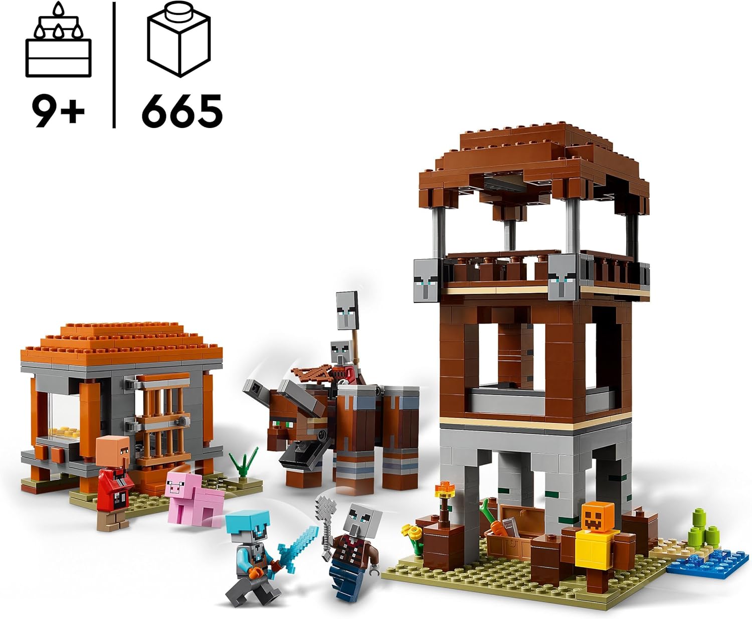 LEGO Minecraft The Pillager Outpost and Ravager Toy - incl. a Posable Figure with a Snapping Jaw Function, and a Village Fortress - Gaming Gift for 9+ Year Old Boys & Girls - 21278