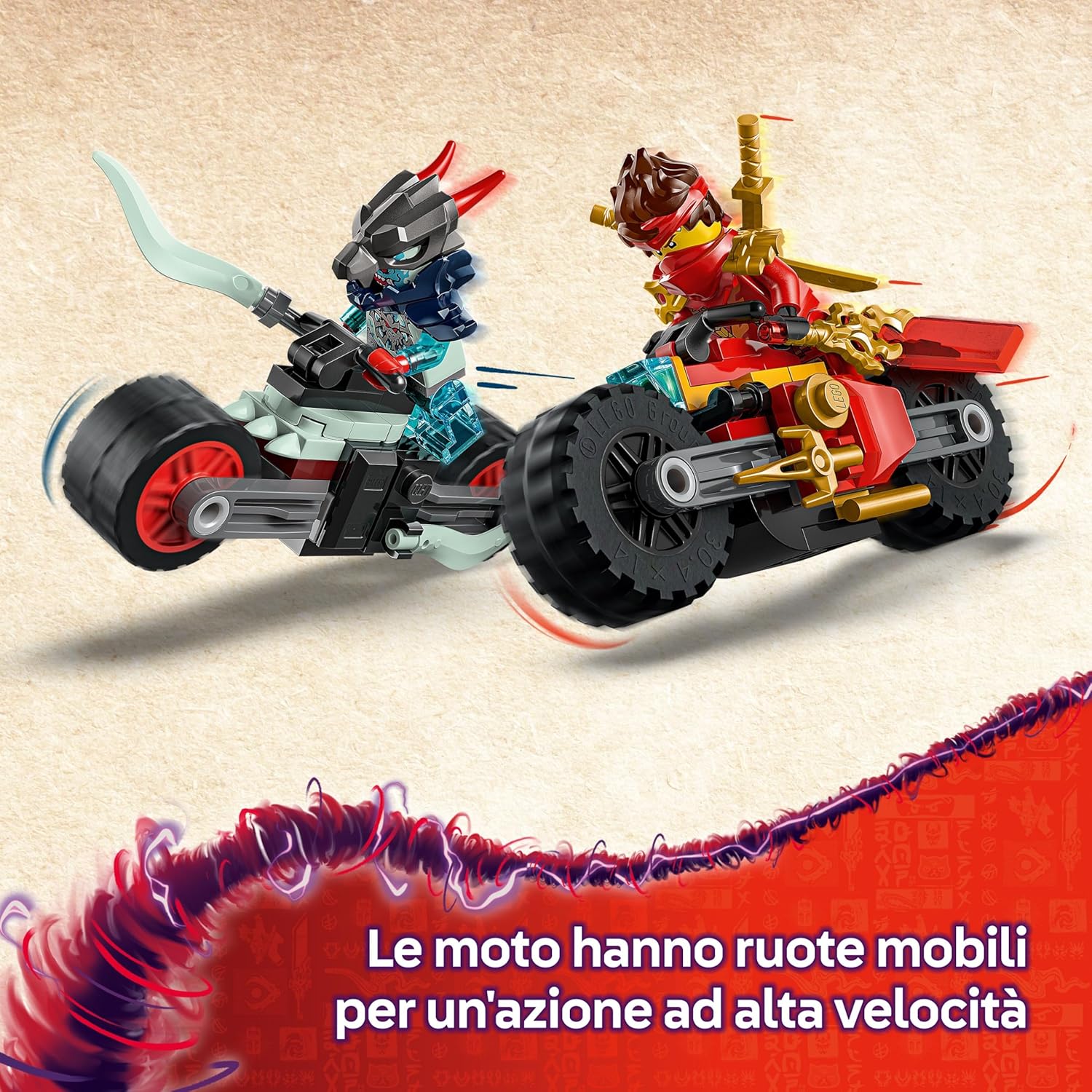 LEGO NINJAGO Kai’s Motorcycle Speed Race Set - 2 Ninja Motorbike Toys with Spinning Wheels plus 2 Minifigures with Weapon Accessories - Gift for 6+ Year Old Boys & Dragons Rising Fans - 71838