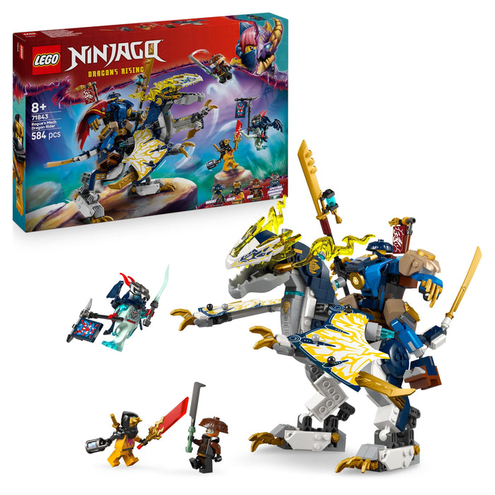 LEGO NINJAGO Rogue's Mech Dragon Rider - Ninja Toy with Posable Dragon & Mech Figures - 4 Minifigures, incl. Lloyd & Arin plus a Reveal Sword - Gift for 8+ Year Old Boys & Dragons Rising Fans - 71843