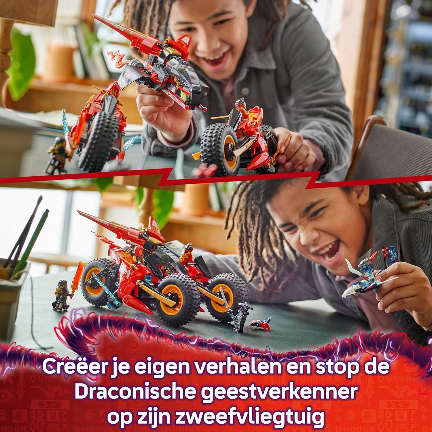 LEGO Ninjago Le Véhicule De Combat des Ninjas - Jeu De Construction Modulable en 2 Motos Ninjas & 1 Jet - 6 Minifigurines Dont Kai & Cole - Cadeau pour Garçon Dès 8 Ans & Fans De La Série TV 71844