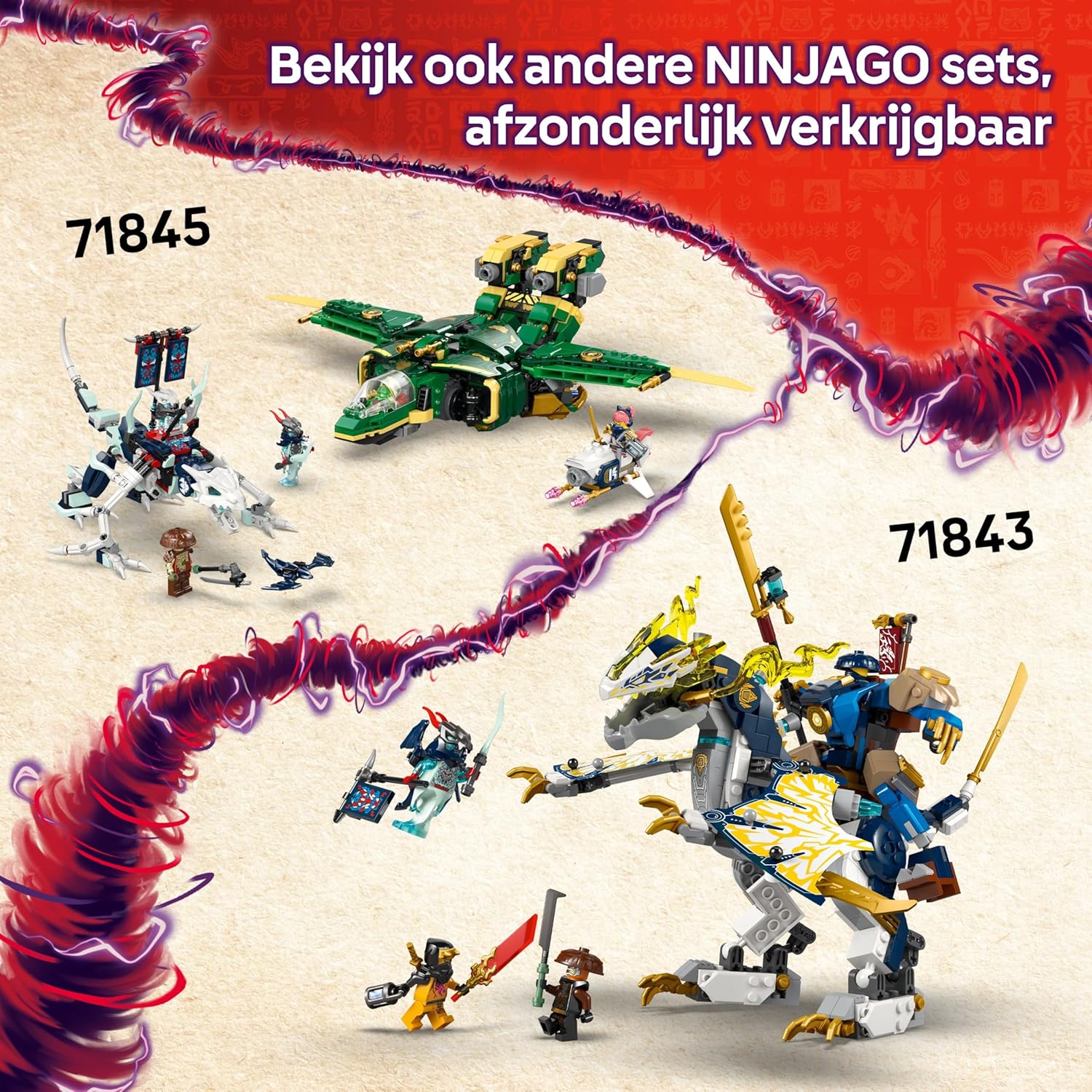 LEGO Ninjago Le Véhicule De Combat des Ninjas - Jeu De Construction Modulable en 2 Motos Ninjas & 1 Jet - 6 Minifigurines Dont Kai & Cole - Cadeau pour Garçon Dès 8 Ans & Fans De La Série TV 71844