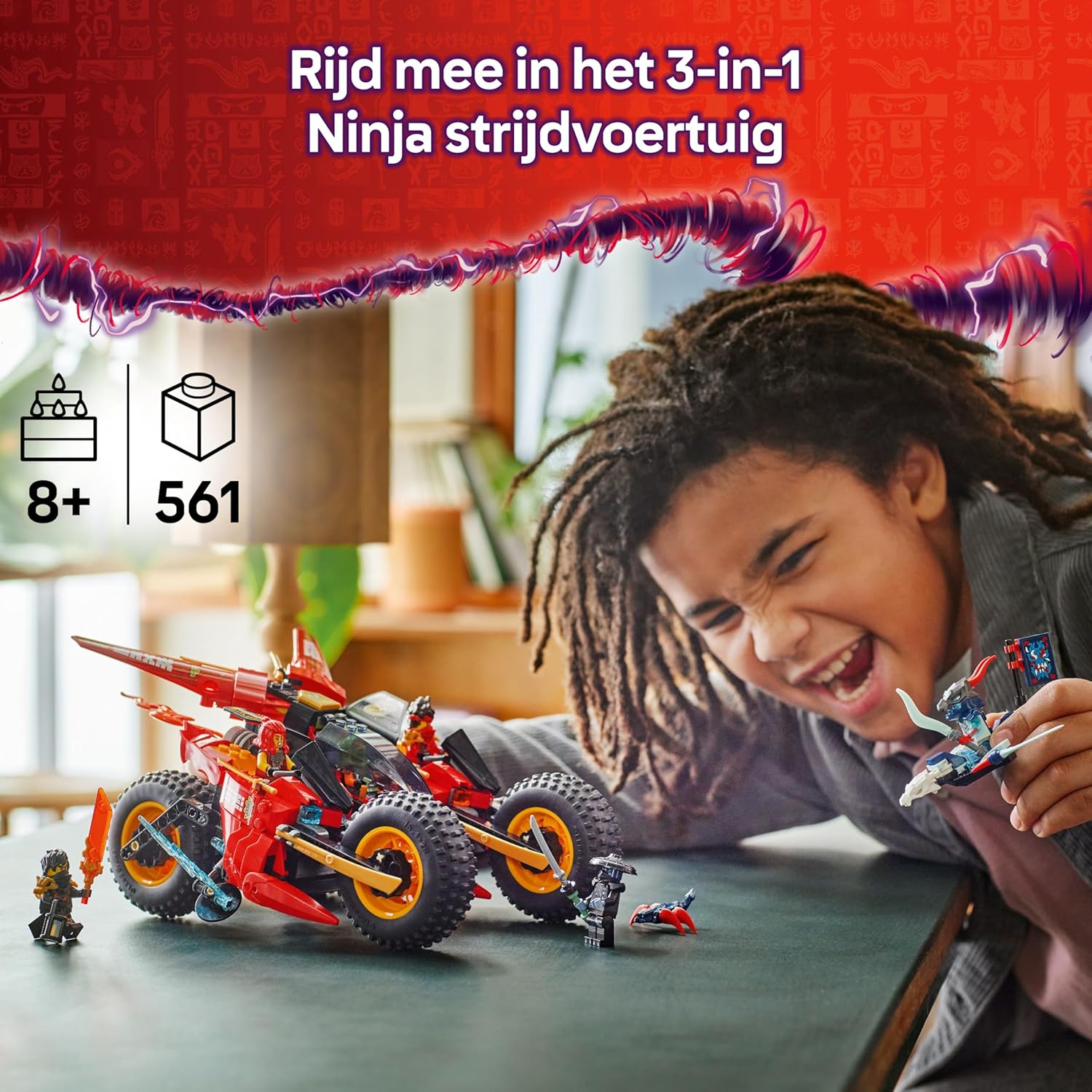 LEGO Ninjago Le Véhicule De Combat des Ninjas - Jeu De Construction Modulable en 2 Motos Ninjas & 1 Jet - 6 Minifigurines Dont Kai & Cole - Cadeau pour Garçon Dès 8 Ans & Fans De La Série TV 71844