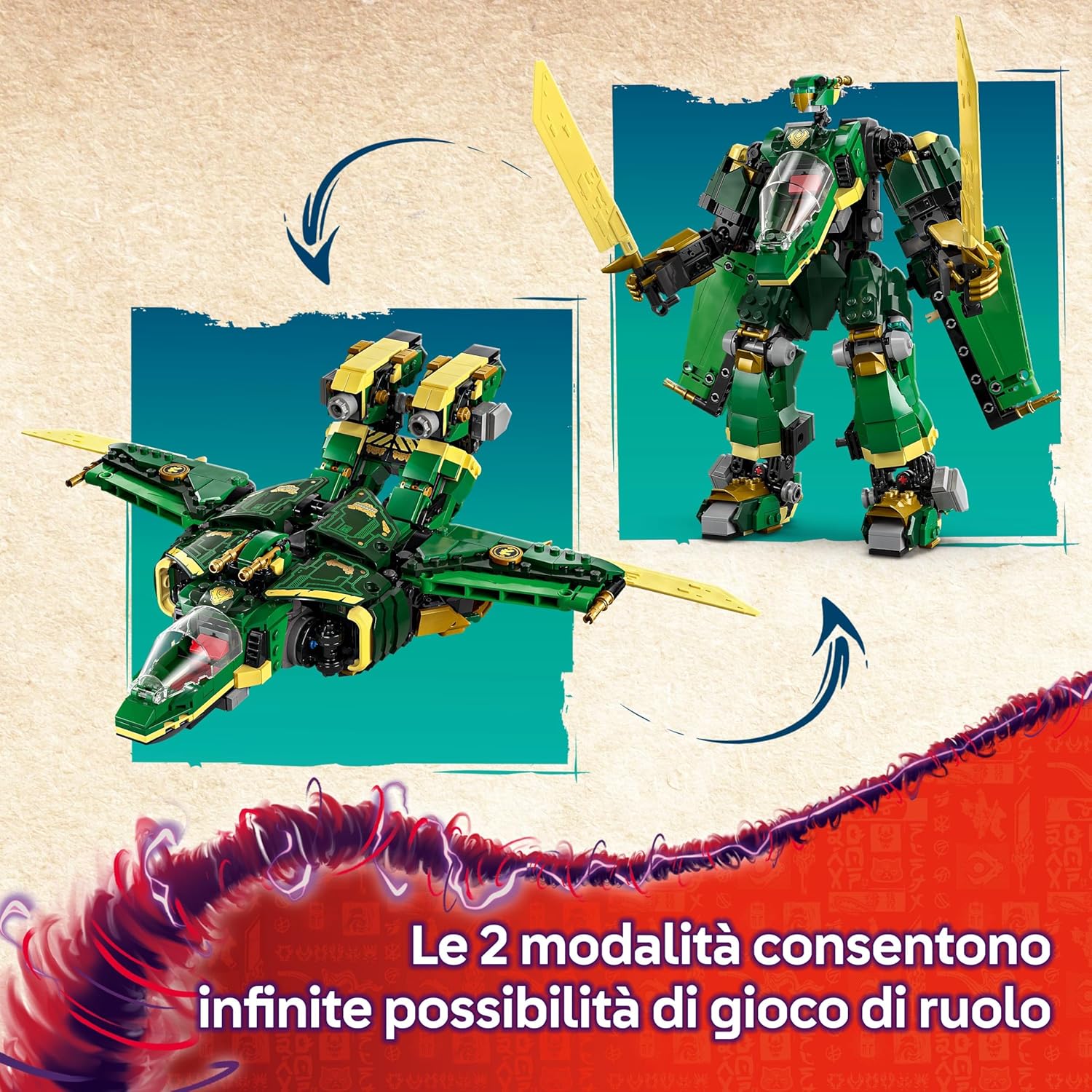 LEGO NINJAGO 2in1 Lloyd's Jet Mech - Transforms into a Jet Toy - 5 Minifigures Incl. Sora & Lloyd, plus a Motorbike and a Dragon Figure - Gift for 9+ Year Old Boys & Dragons Rising Fans - 71845