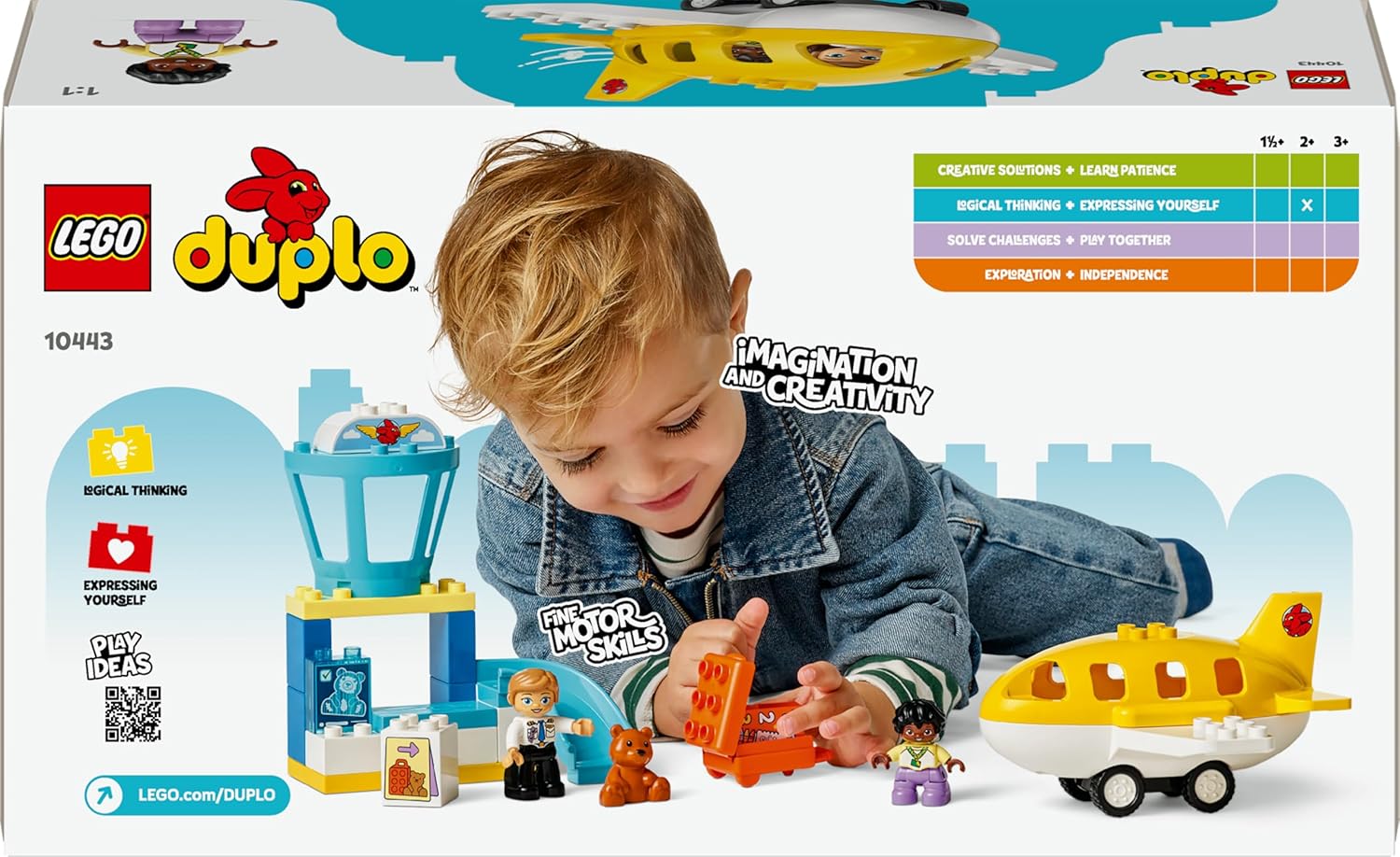LEGO DUPLO First Time at the Airport - Educational Motor Skills Toy for Toddlers incl. a Plane, 2 Figures & a Teddy Bear - Birthday Gift for 2+ Year Old Boys & Girls - 10443