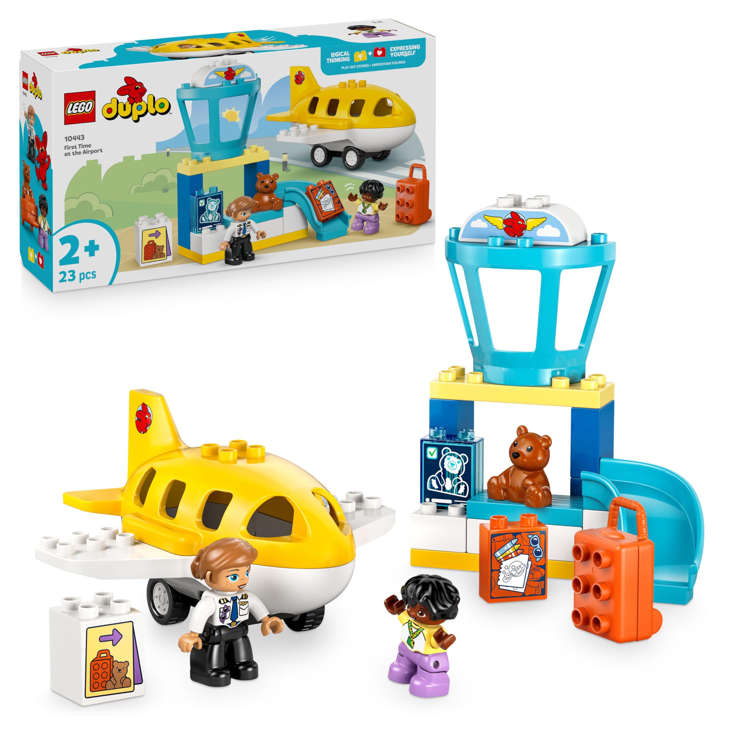 LEGO DUPLO First Time at the Airport - Educational Motor Skills Toy for Toddlers incl. a Plane, 2 Figures & a Teddy Bear - Birthday Gift for 2+ Year Old Boys & Girls - 10443