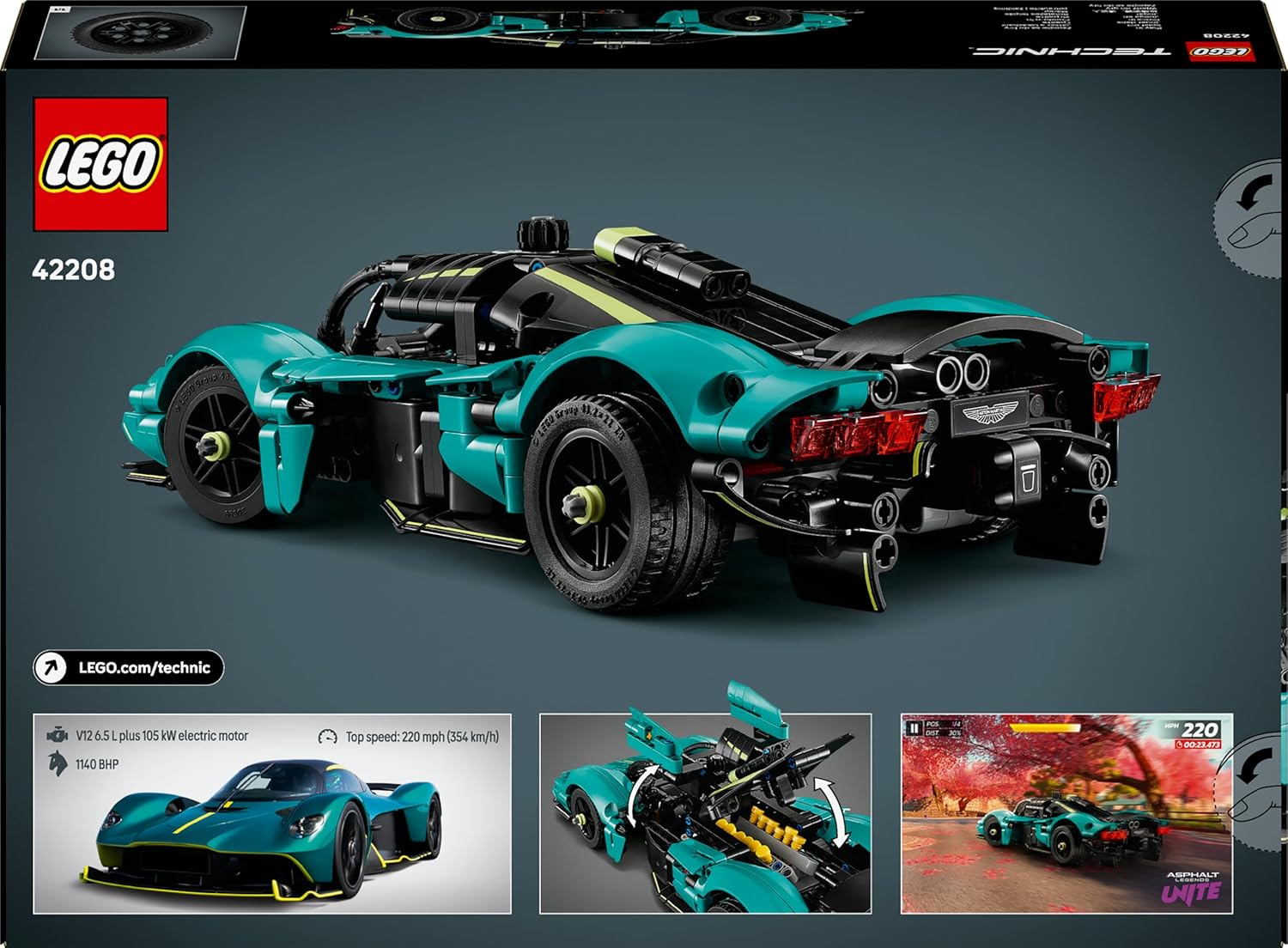 LEGO Technic Aston Martin Valkyrie Buildable Car Model Kit, Vehicle Toy for Kids, Creative Gift for Boys and Girls Aged 9 and over 42208