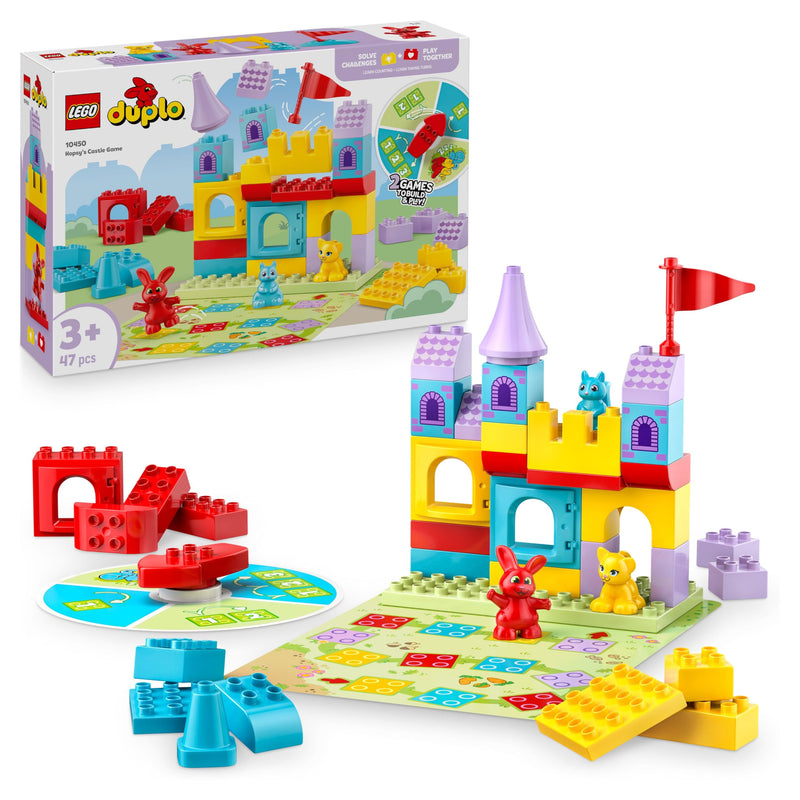 LEGO DUPLO Hopsy's Castle Game - Educational Motor Skills Toy for Toddlers - incl. 3 Animal Figures, a Toy Castle & a Board Game with a Spinner - Birthday Gift for 3+ Year Old Girls & Boys - 10450