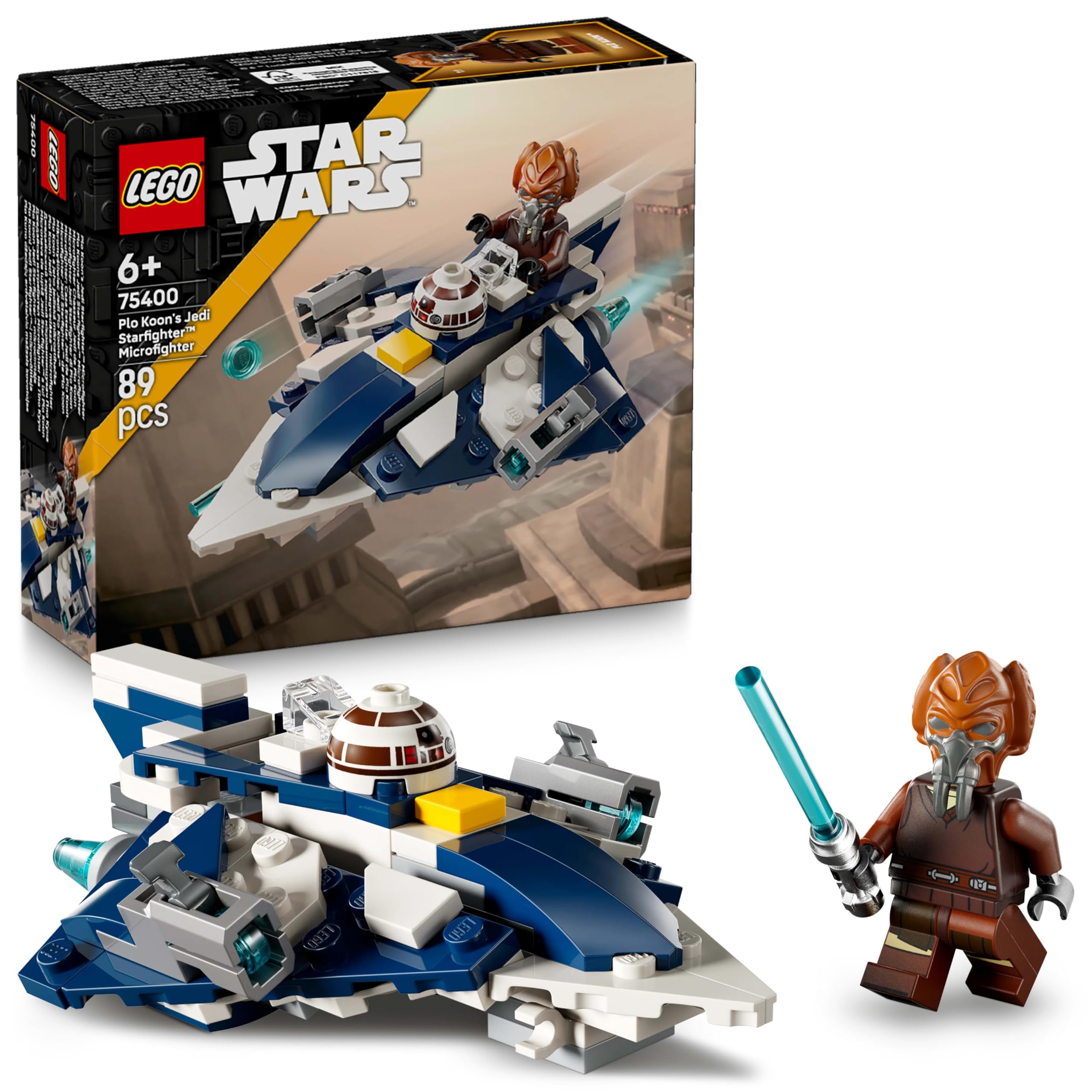LEGO Star Wars: The Clone Wars Plo Koon’s Jedi Starfighter Microfighter, Collectible Building Toy for Kids, Gift for Boys, Girls and Fans Aged 6 Years Old and Over, Includes a Blue Lightsaber 75400