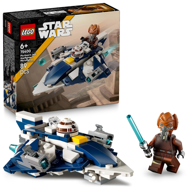LEGO Star Wars: The Clone Wars Plo Koon’s Jedi Starfighter Microfighter, Collectible Building Toy for Kids, Gift for Boys, Girls and Fans Aged 6 Years Old and Over, Includes a Blue Lightsaber 75400