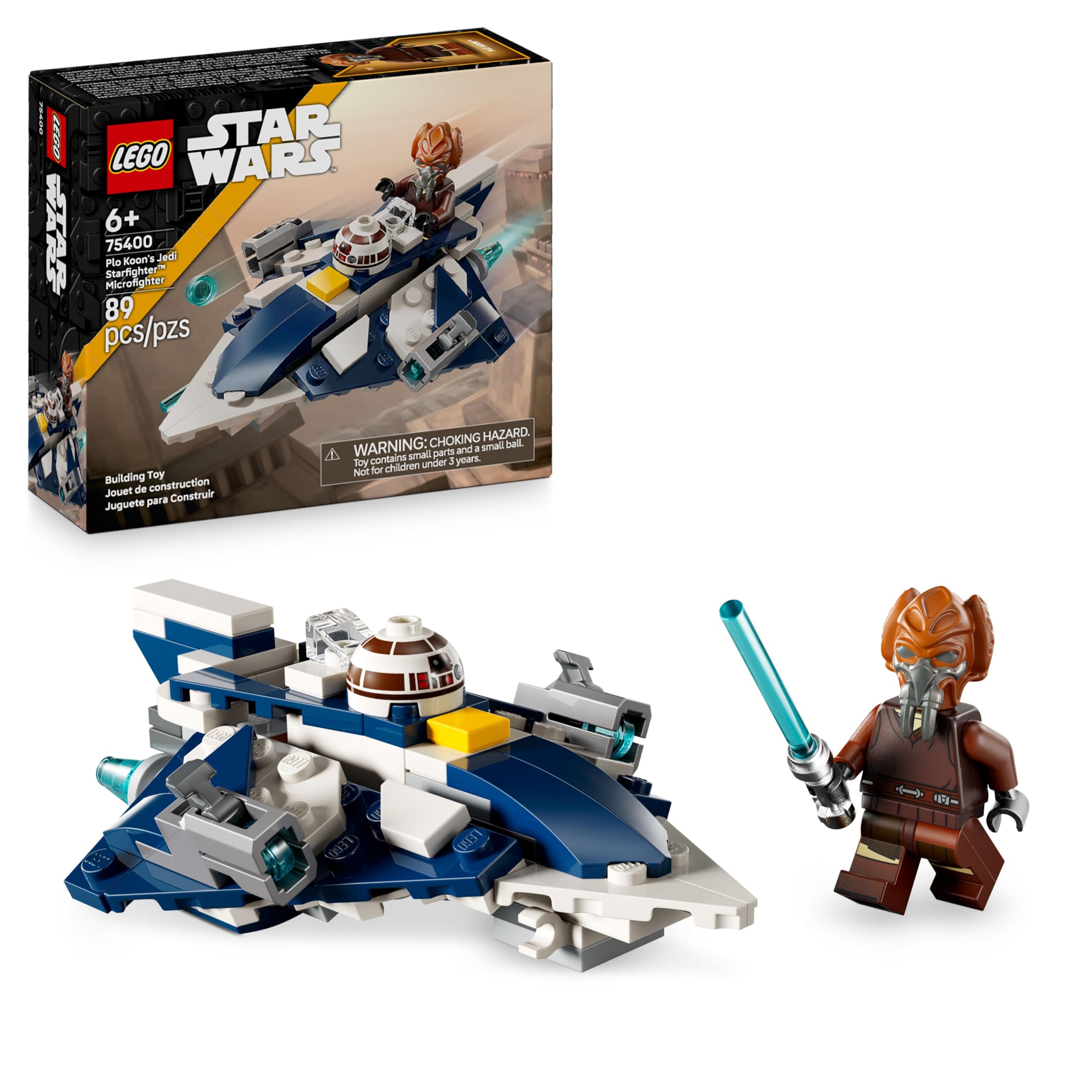 LEGO Star Wars: The Clone Wars Plo Koon’s Jedi Starfighter Microfighter, Collectible Building Toy for Kids, Gift for Boys, Girls and Fans Aged 6 Years Old and Over, Includes a Blue Lightsaber 75400