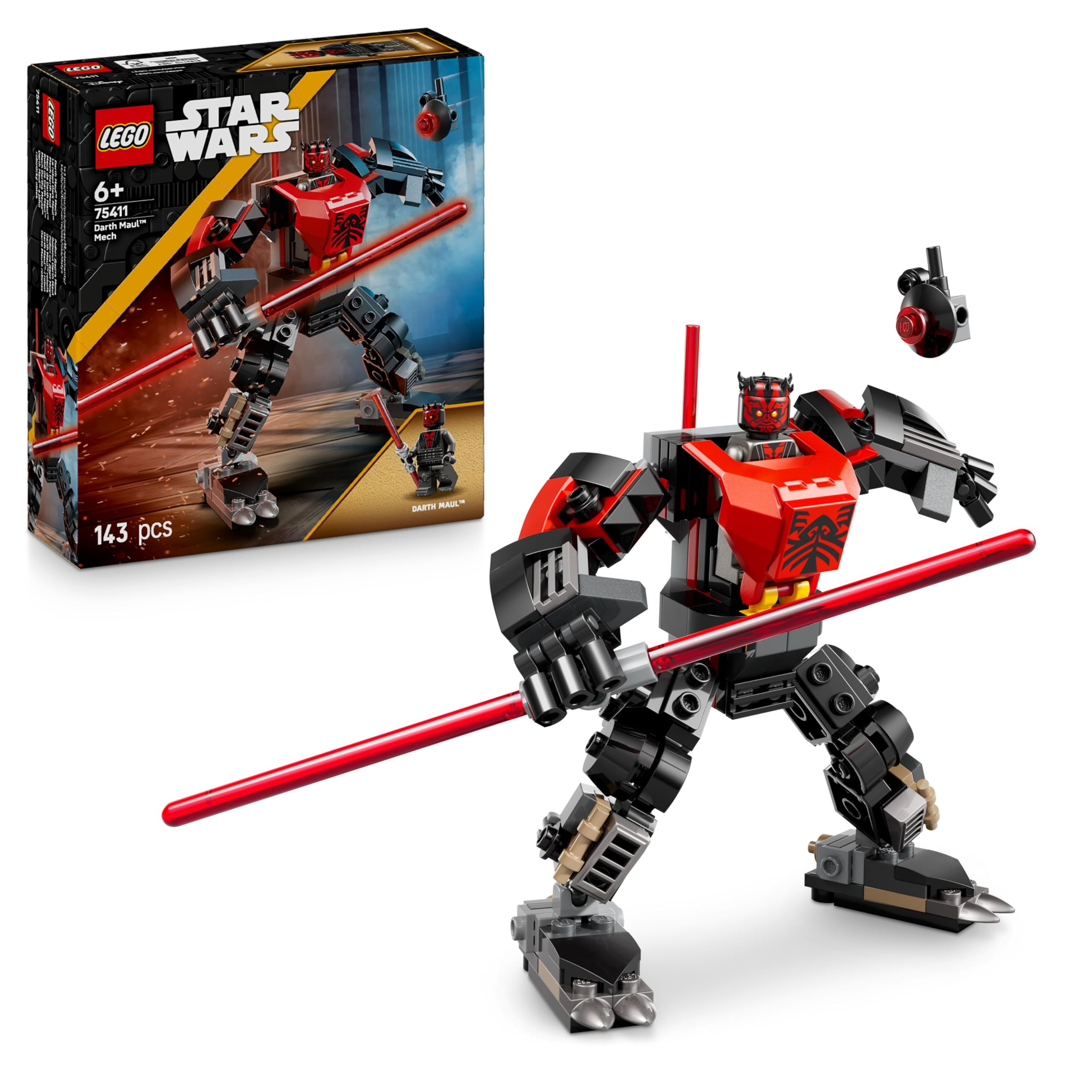 LEGO Star Wars: The Clone Wars Darth Maul Mech Building Toy for Boys, Girls, Fans and Fantasy Lovers Aged 6 Years Old Plus, Gift Idea for Kids, Includes a Large Double-Bladed Red Lightsaber 75411