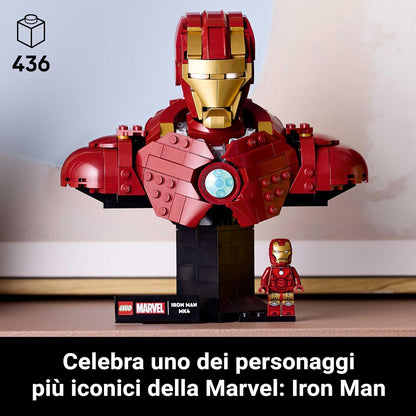 LEGO Marvel Iron Man MK4 Bust - Display Model Building Set for Adults incl. a Tony Stark Minifigure, plus Shoulder Cannons and a Rotating Head - Collectible Avengers Gift for Fans - 76327