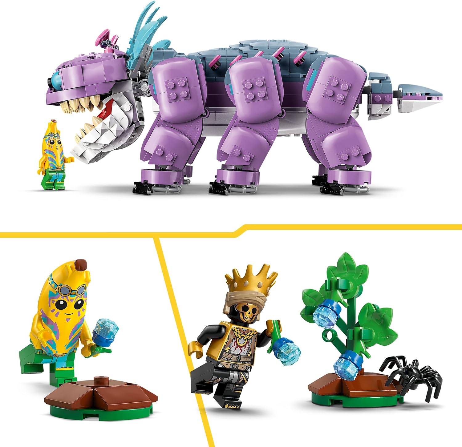 LEGO Fortnite Klombo Toy - Play & Display Dino Figure with Oro and Island Peely Minifigures, plus Accessories - Gamer Gift for 10+ Year Old Boys, Girls & Fans - 77077